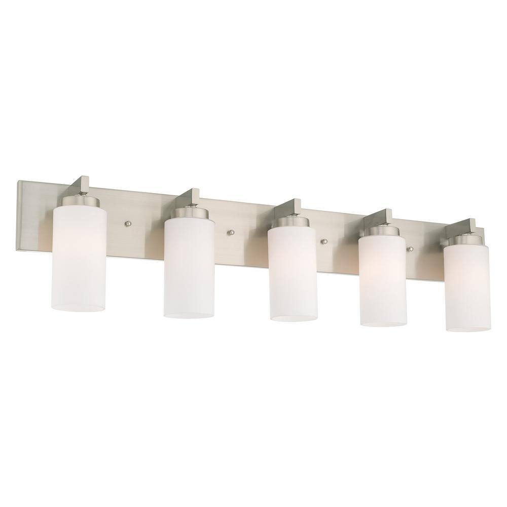 Brushed Nickel 5-Light Bath Vanity with Satin Opal Glass