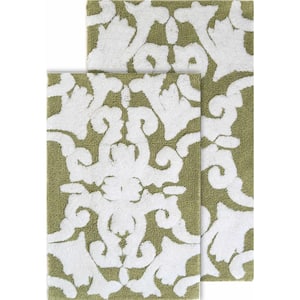 Iron Gate Green and White 20 in. x 32 in. and 23 in. x 39 in. 2-Piece Bath Rug Set