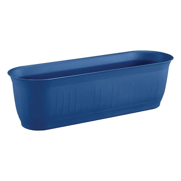 Vigoro 24 in. Eleanor Classic Blue Rectangular Window Plastic Planter Box (24 in. L x 24.3 W x 7 in. D)