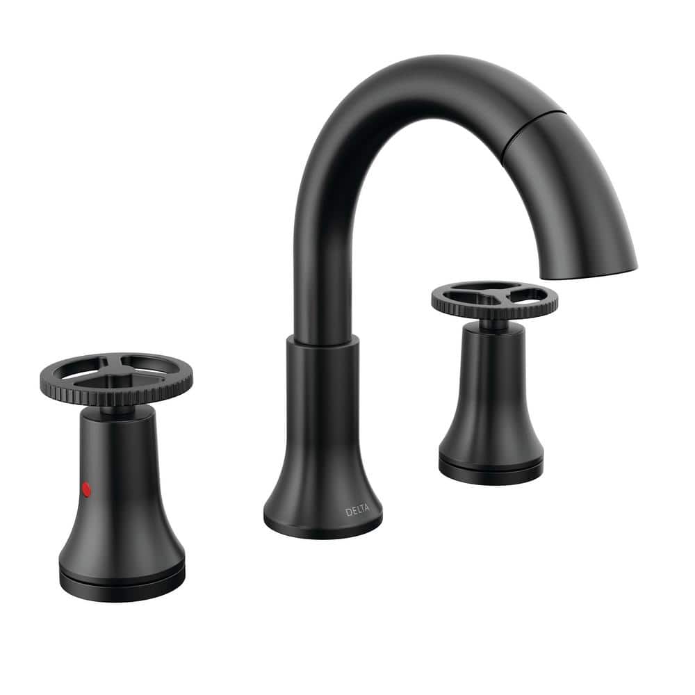 Delta Trinsic 8 in. Widespread Double-Handle Bathroom Faucet with Pull-Down Spout in Matte Black -  3558-BLPD-DST