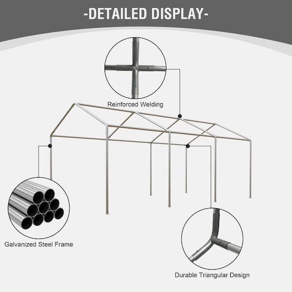 10x20ft Heavy Duty Carport, Portable Garage with Removable Sidewalls and Rolling Vent Doors and Windows, Gray