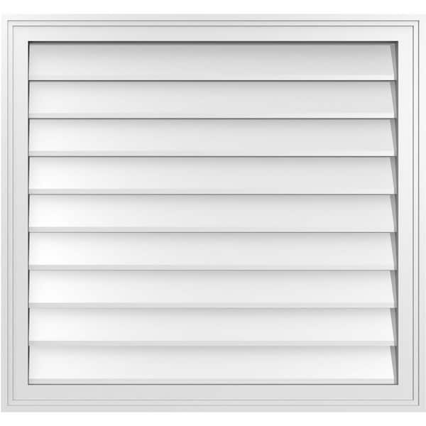 Ekena Millwork 32 in. x 30 in. Vertical Surface Mount PVC Gable Vent: Decorative with Brickmould Frame
