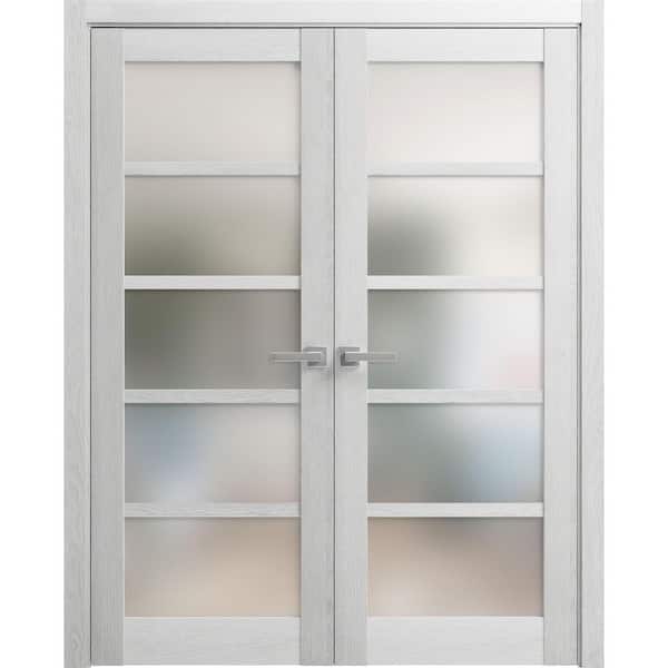 Sartodoors 64 in. x 80 in. 2 Panel Light Grey Oak Finished Solid MDF Sliding Door with Hardware
