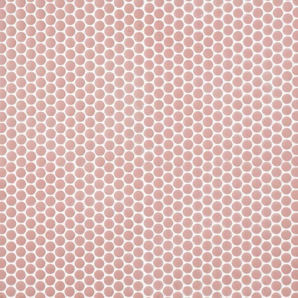 Caraco Pink Matte 3/4 in. Pennyround 12 in. x 12 in. Mosaic Porcelain Floor and Wall Tile (9.87 sq. ft./Case)