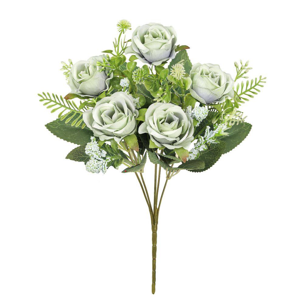 12 in. Petite Light Sage Green Artificial Rose Flower Stem Bush Bouquet (Set-6) price history on PriceWatchPro