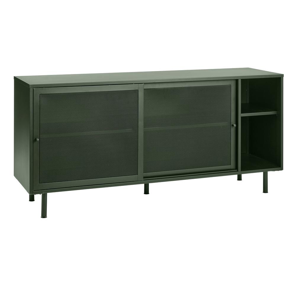 Olive Green Metal Mesh Contemporary Sideboard with Adjustable Shelves