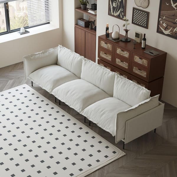 111 in. Straight arm Cloud Velvet Down Feather Filling Modular Sofa Couch For Living Room in. Beige