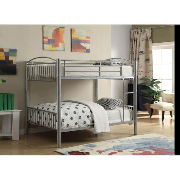 Benjara Silver Full Adjustable Bunk Bed with Metal Frame