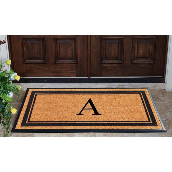 A1HC Markham Picture Frame Black/Beige 30 in. x 60 in. Coir and Rubber Flocked Large Outdoor Monogrammed A Door Mat