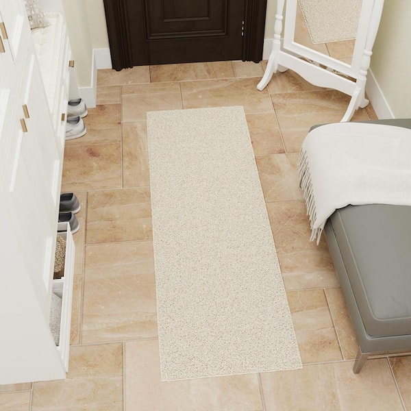 Luxury Bath Collection Non-Slip Rubberback Solid Soft Cream 2 ft. x 6 ft. Indoor Runner Rug