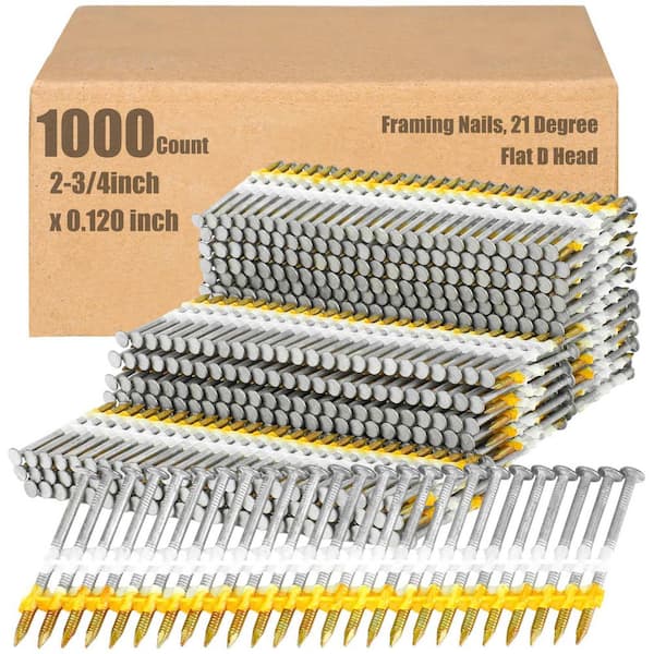 2-3/4 in. x 0.120-Gauge 21° Electrogalvanized Ring Shank Plastic Collated Framing Nails (1000 Per Box)