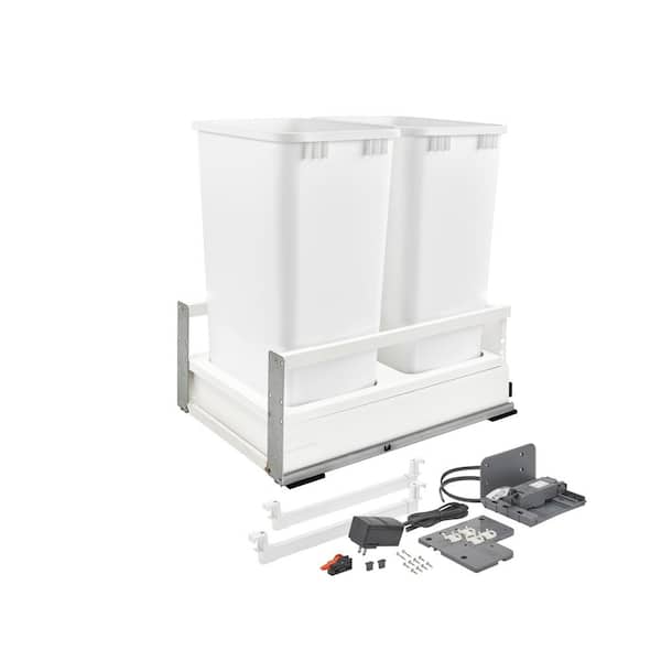Rev-A-Shelf 23 in. H x 15.5 in. W x 22.59 in. D Double White Pull-Out Wood Bottom Mount Container with Servo-Drive for Opening