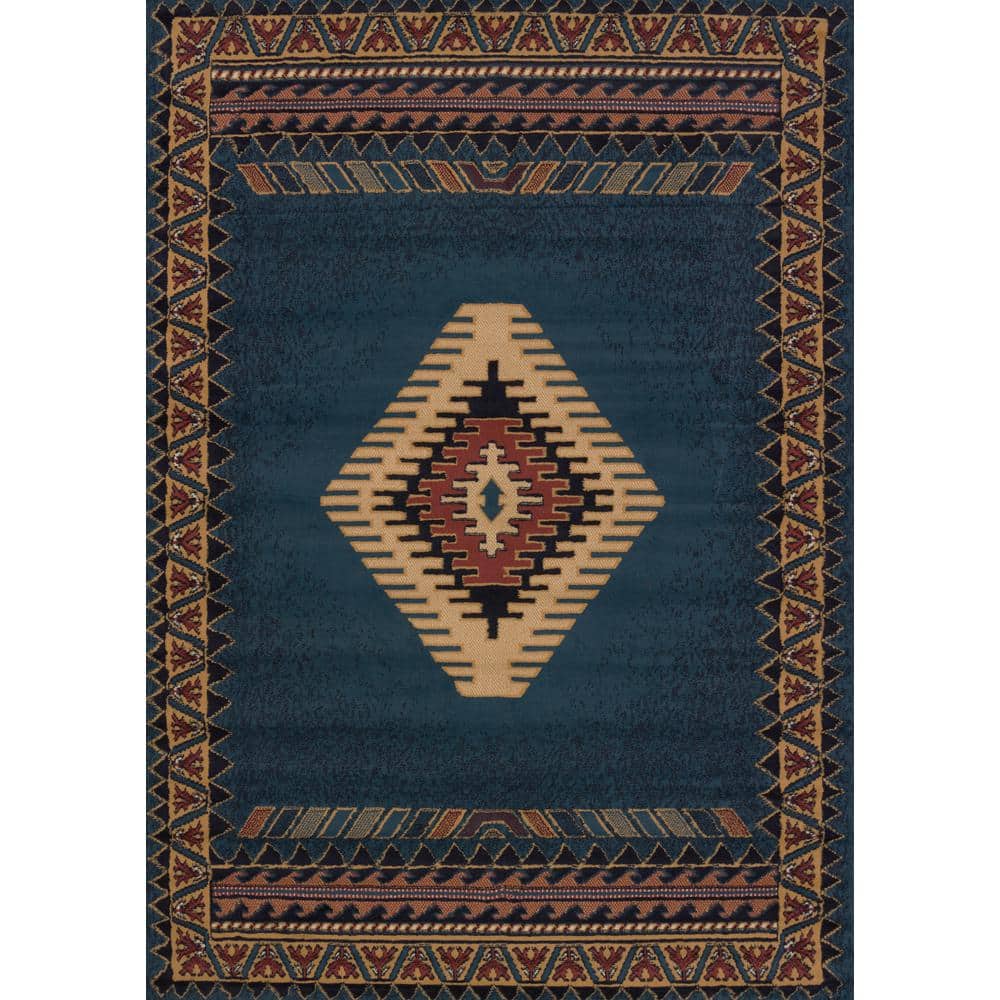 Southwestern Blue Synthetic 4' x 6' Area Rug