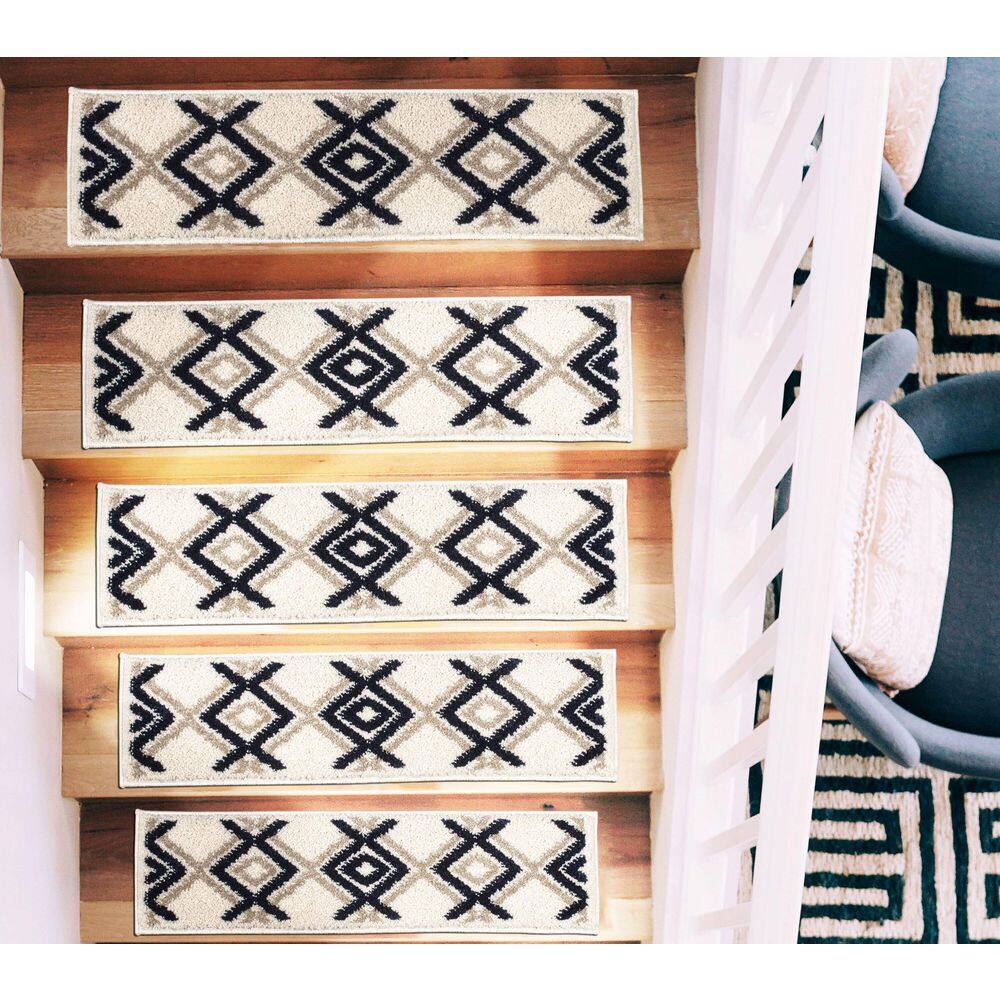 THE SOFIA RUGS Sofihas Blue/White 9 in. x 28 in. Polypropylene with TPE