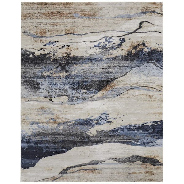Blue, Gray, Tan 5 ft. x 8 ft. Abstract Area Rug