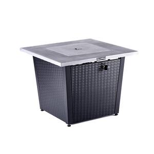 Brian 32 in. Grey Square Rattan Wood Fire Pit Table with Wood Grain Table Top with Lid