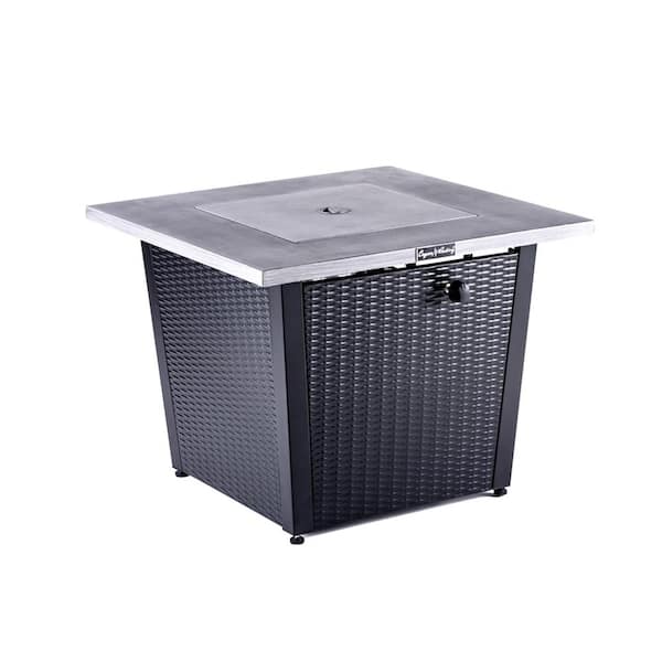 Utopia 4niture Brian 32 in. Grey Square Rattan Wood Fire Pit Table with Wood Grain Table Top with Lid