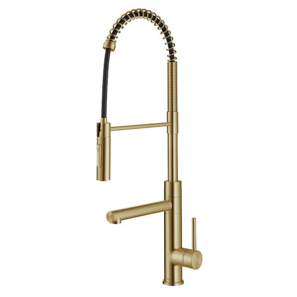 Kraus Artec Pro Commercial Style Pull-Down Single Handle Kitchen Faucet with Pot Filler in Brushed Brass