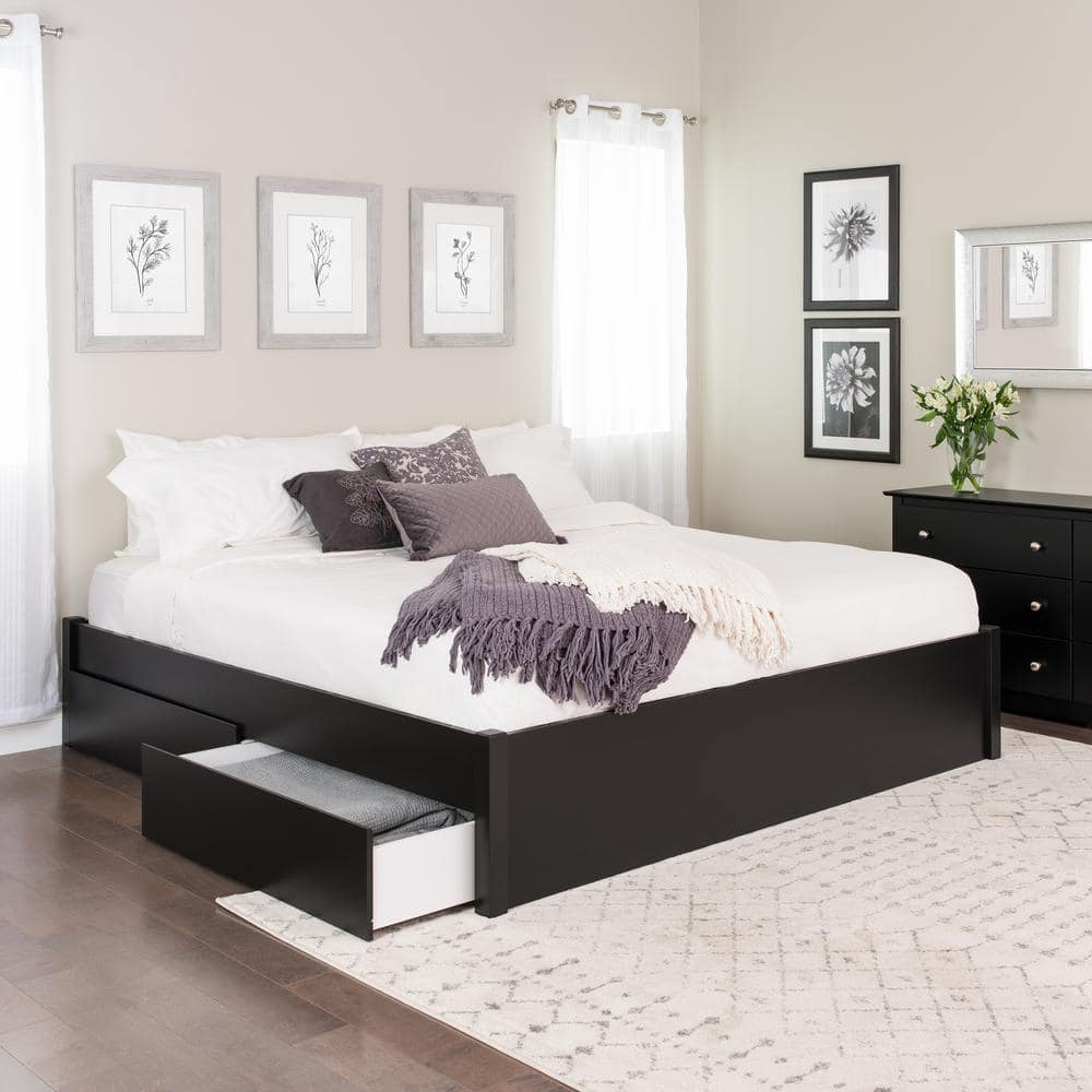 Prepac Select Black King 4-Post Platform Bed with 2-Drawers BBSK-1302 ...