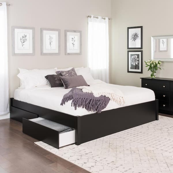 Post Platform Bed With 4 Drawers, Black King 4 Poster Bed
