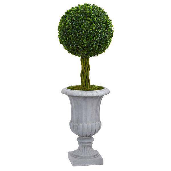 Nearly Natural 3 Ft High Indooroutdoor Braided Boxwood Topiary Artificial Tree In Gray Urn 5891 5654