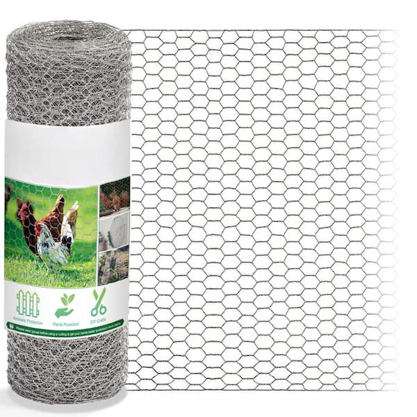 OGETFUUR 17 in. x 60 ft. Silver Metal Floral Chicken Wire Garden Fence, Hexagonal Galvanized Hardware Cloth Netting for Garden