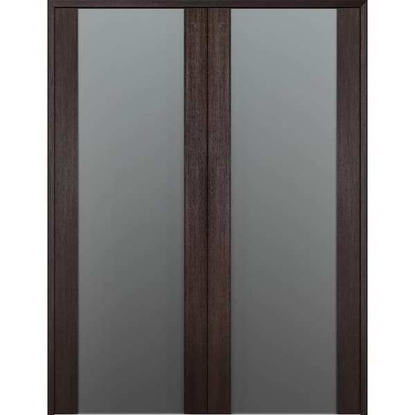 Belldinni Vona 202 48 in. x 84 in. Both Active Full Lite Frosted Glass Veralinga Oak Wood Composite Double Prehung French Door