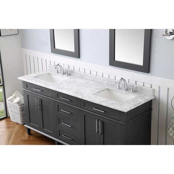 Home Decorators Collection Sonoma 72 In W X 22 In D Vanity In Dark Charcoal With Vanity Top In Carrara With White Basins Sonoma 72c The Home Depot