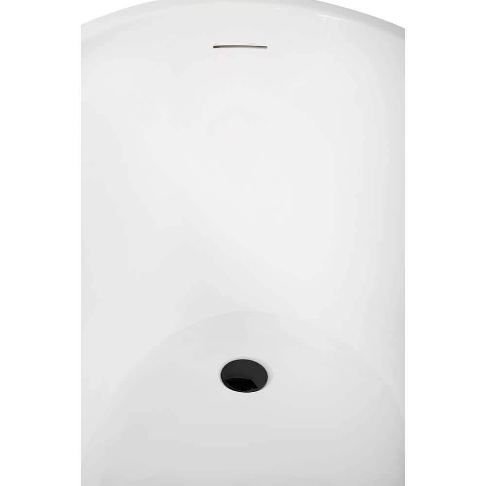 67" Glossy White Acrylic Freestanding Soaking Bathtub with Matte Black Trim