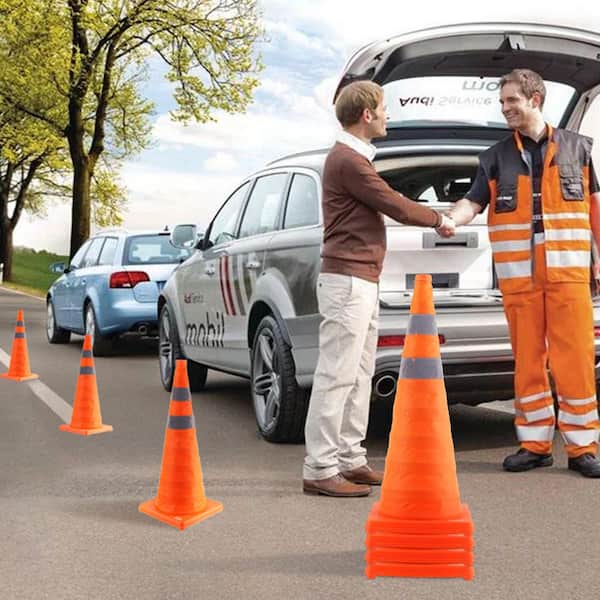 Traffic Safety Cones, 28 in. Collapsible Traffic Cones, PVC Safety Cones Reflective Collars for Traffic Control, 4-Piece
