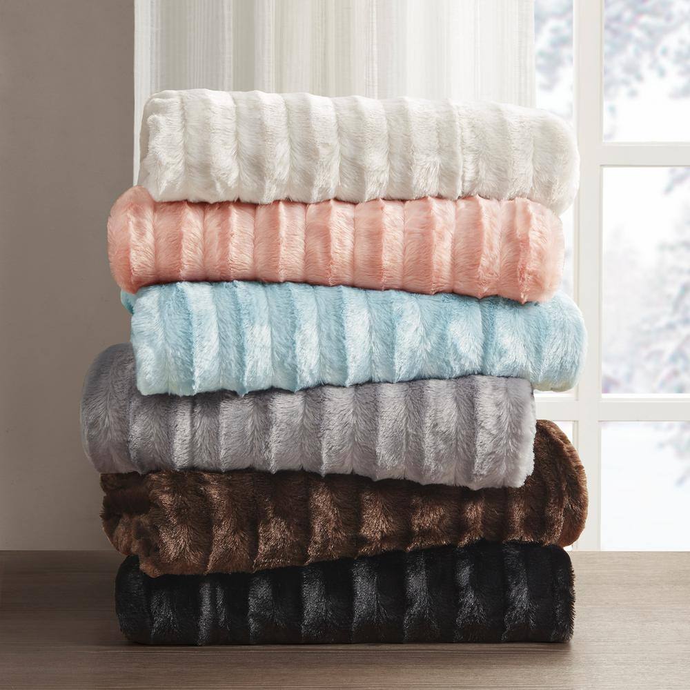 Blush Pink Reversible Faux Fur Throw Blanket 50"x60"