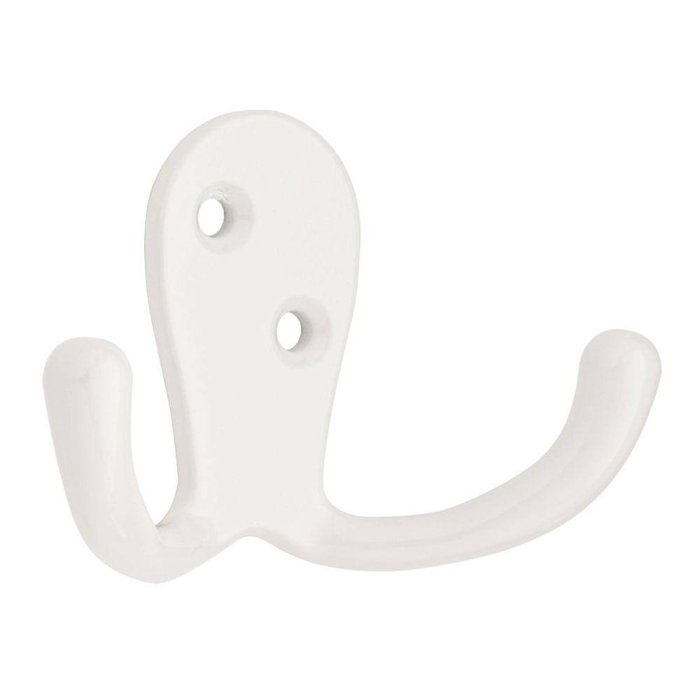 White Double Prong Wall Mounted Robe Hook