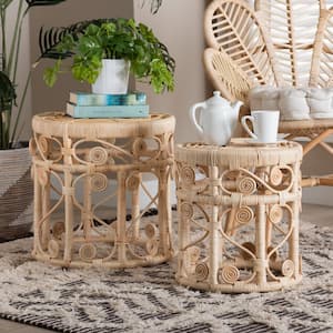 Bowie 17.5 in. Natural Rattan 2-Piece Round Nesting End Table Set