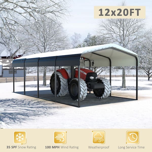 12 ft. W x 20 ft. D Metal Carport Metal Car Canopy and Shelter, Gray