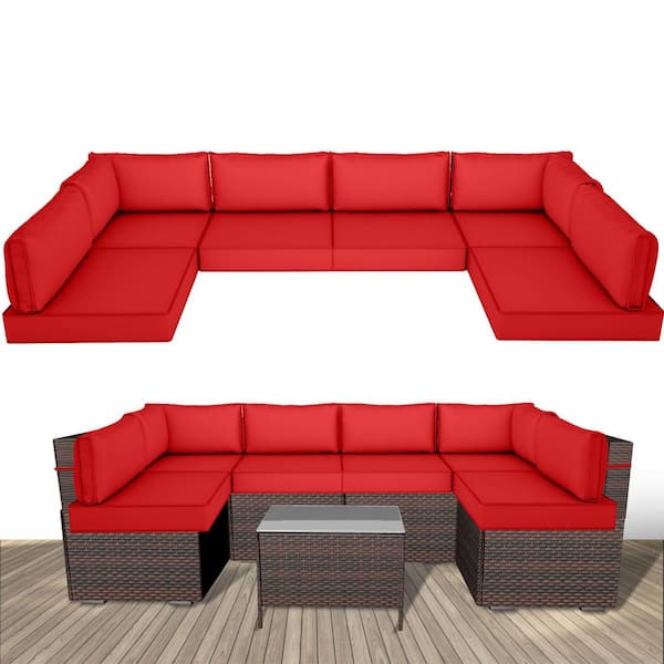 Waterproof Outdoor Replacement Cushions, 14-Piece UV-Protection Patio Sectional Cushions for 6 Seat Wicker Sofa