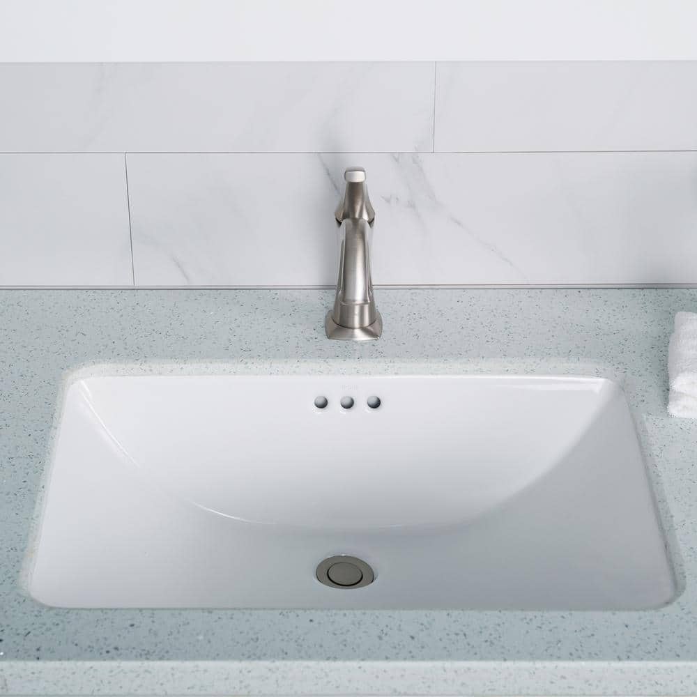 Elavo Modern White Ceramic Rectangular Undermount Bathroom Sink
