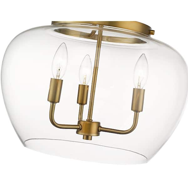 Unbranded - 15.75 in. 3-Light Olde Brass Semi-Flush Mount with Clear Glass