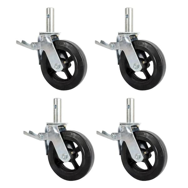 8-inch Cast Iron and Rubber Heavy-Duty Caster Wheels with Double-Lock Locking Pedal for Metaltech Scaffolding, 4-Pack