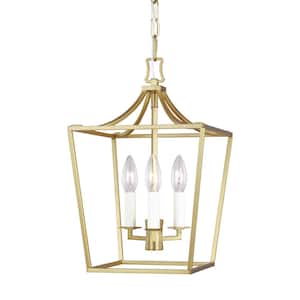 Southold 10 in. W x 15.75 in. H 3-Light Burnished Brass Indoor Dimmable Mini Lantern Chandelier with No Bulbs Included