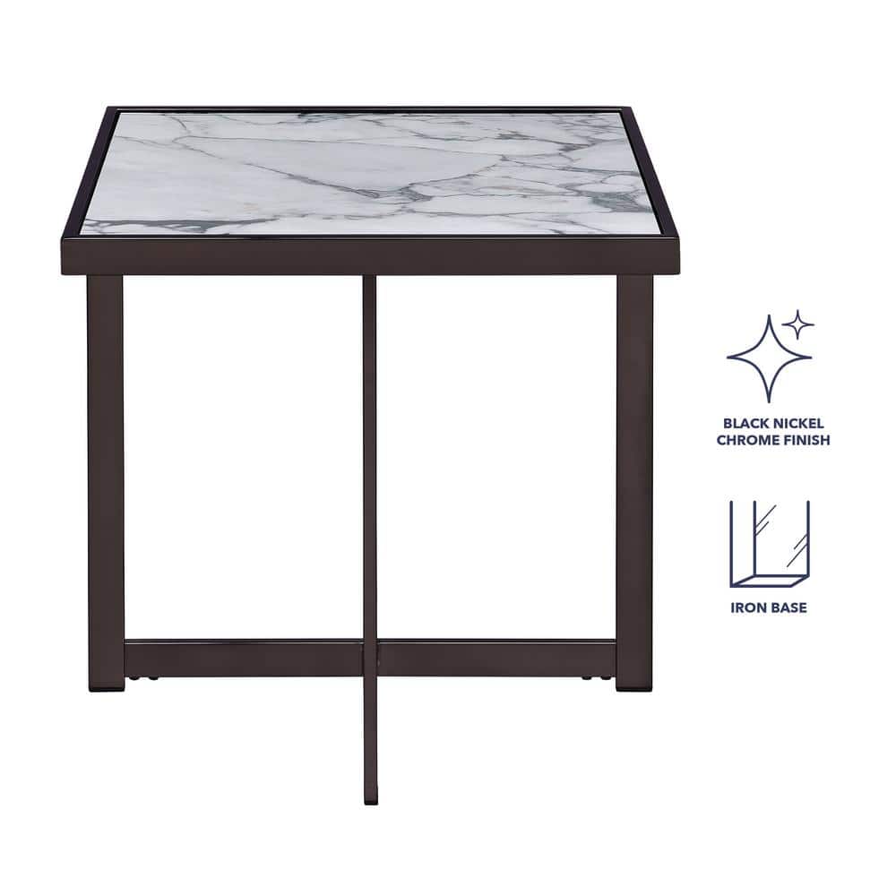 Kayley 23" White Sintered Stone Square End Table with Black Metal Base