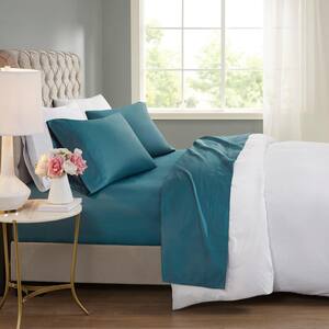 600 Thread Count 4-Piece Teal Cooling Cotton Queen Sheet Set