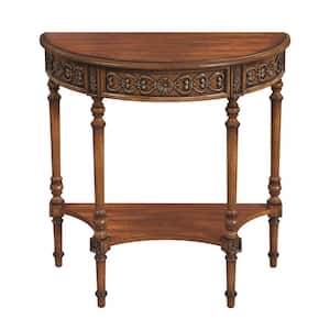 Danelle 30 in. Wide Antique Cherry Brown Specialty Wood Demilune Console Table