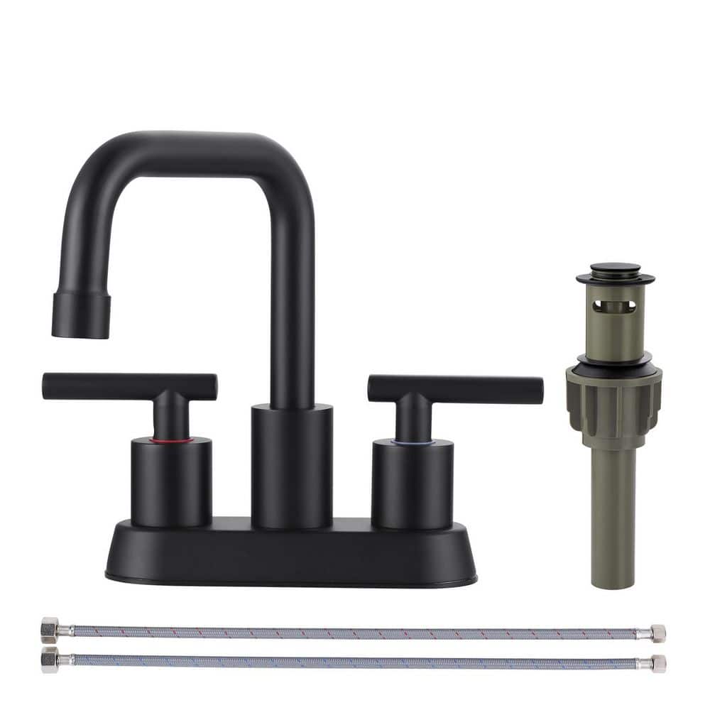 4 in. Centerset Double Handle Bathroom Faucet with Pop-Up Drain and Supply Lines in Stainless Steel Matte Black price history on PriceWatchPro