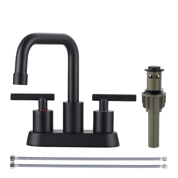 ALEASHA 4 in. Centerset Double Handle Bathroom Faucet with Pop-Up Drain and Supply Lines in Stainless Steel Matte Black