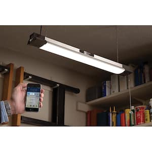 40 in. 64-Watt Equivalent Integrated LED Black Brushed Nickel Shop Light with Bluetooth Speakers 3500 Lumens 4000K