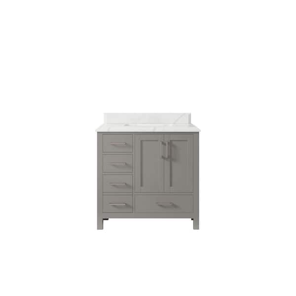 Willow Collections Malibu 36 in. W x 22 in. D x 36 in. H Single Sink Bath Vanity Center in Gray with Cove Edge Calacatta Quartz Top