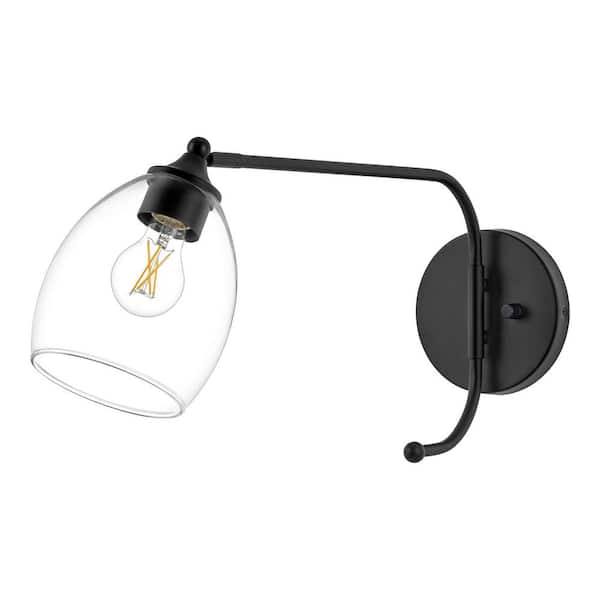 Home Decorators Collection Iler 6.125 in. 1-Light Matte Black Wall Sconce with Clear Glass Shade