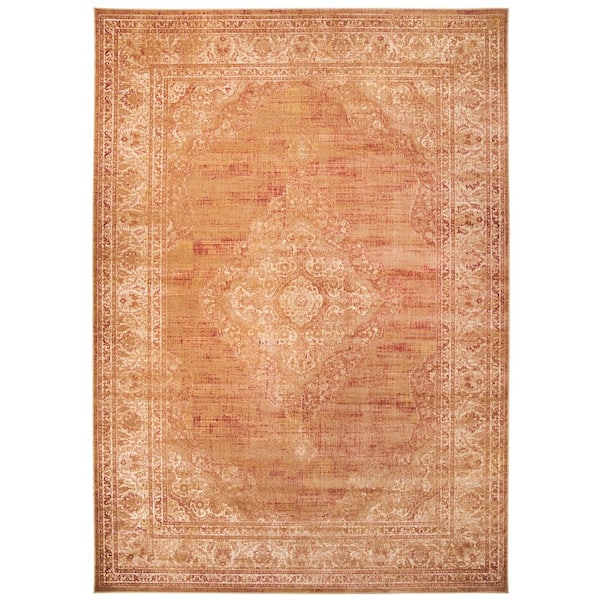Vintage 11 ft. x 15 ft. Taupe Floral Border Medallion Area Rug