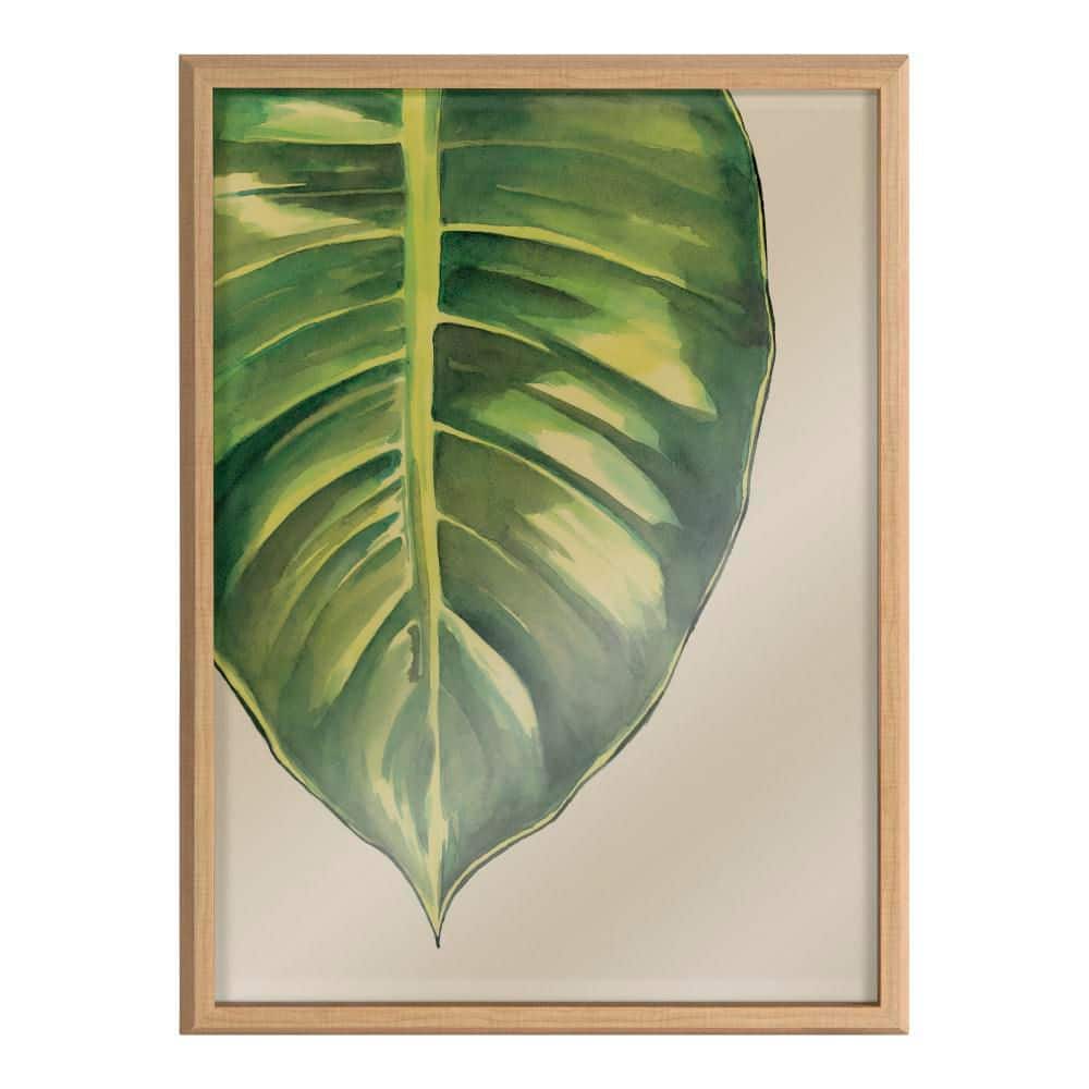 Large Green Leaf Botanical Glass Print with Natural Frame, 18x24