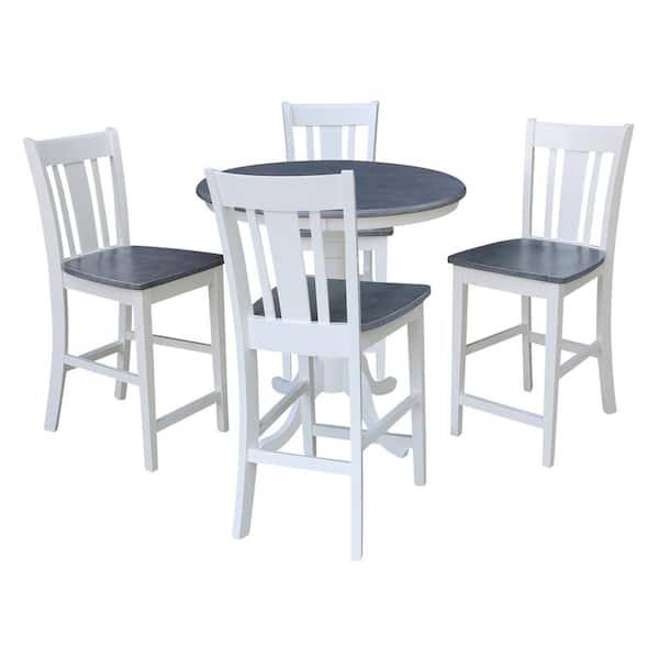 International Concepts Set of 5-pcs - White/Heather Gray 36 in. Solid Wood Pedestal Table with 4 Stools